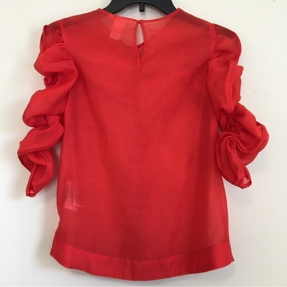 H&M Georgette Red Top V-neck Puff sleeves blouse - Picture 2 of 16